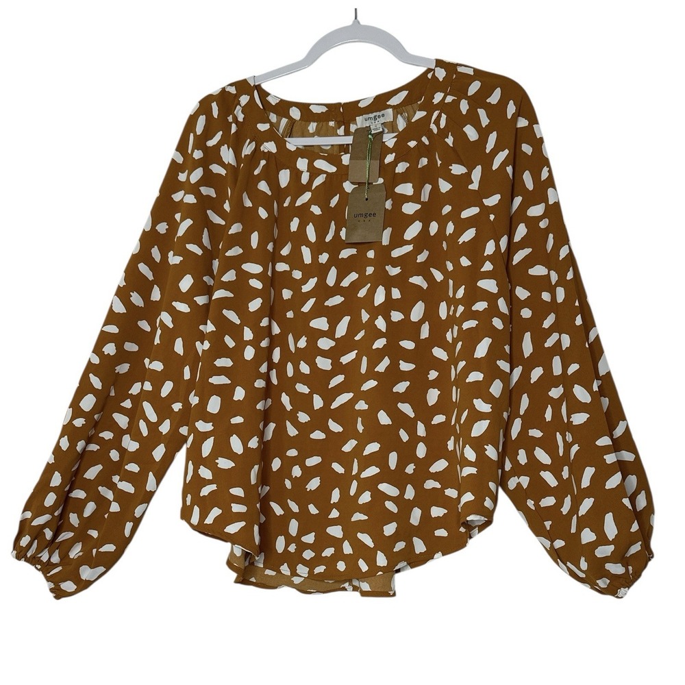 New Umgee Top Women's Small Blouse Long Sleeve Relaxed Bohemian Career Fall